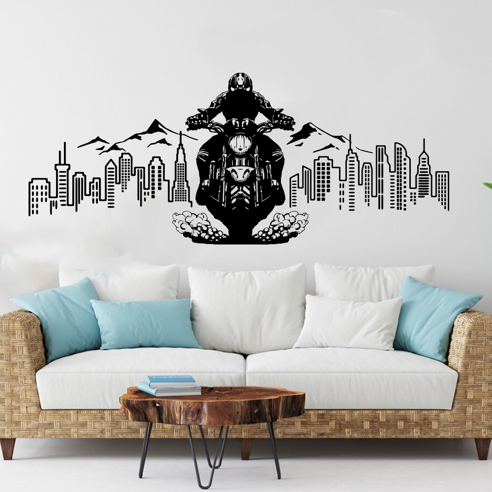 Interior Design Magazine - City Skyline Motorcycle Adventure Wall Sticker