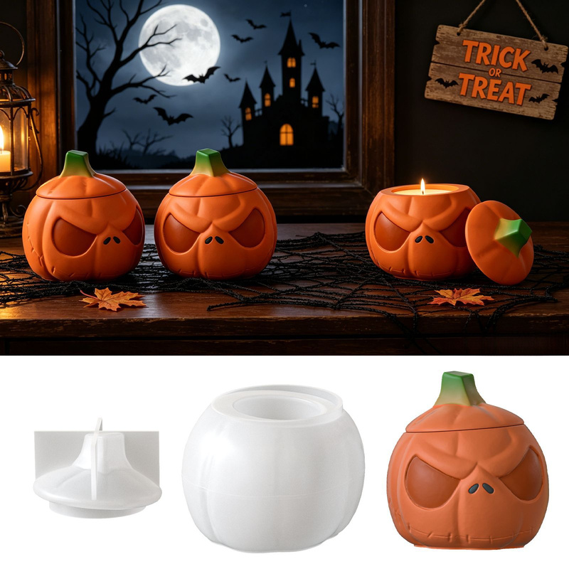 Ceramic Candle Vessel - 2Set of pumpkin storage jars with