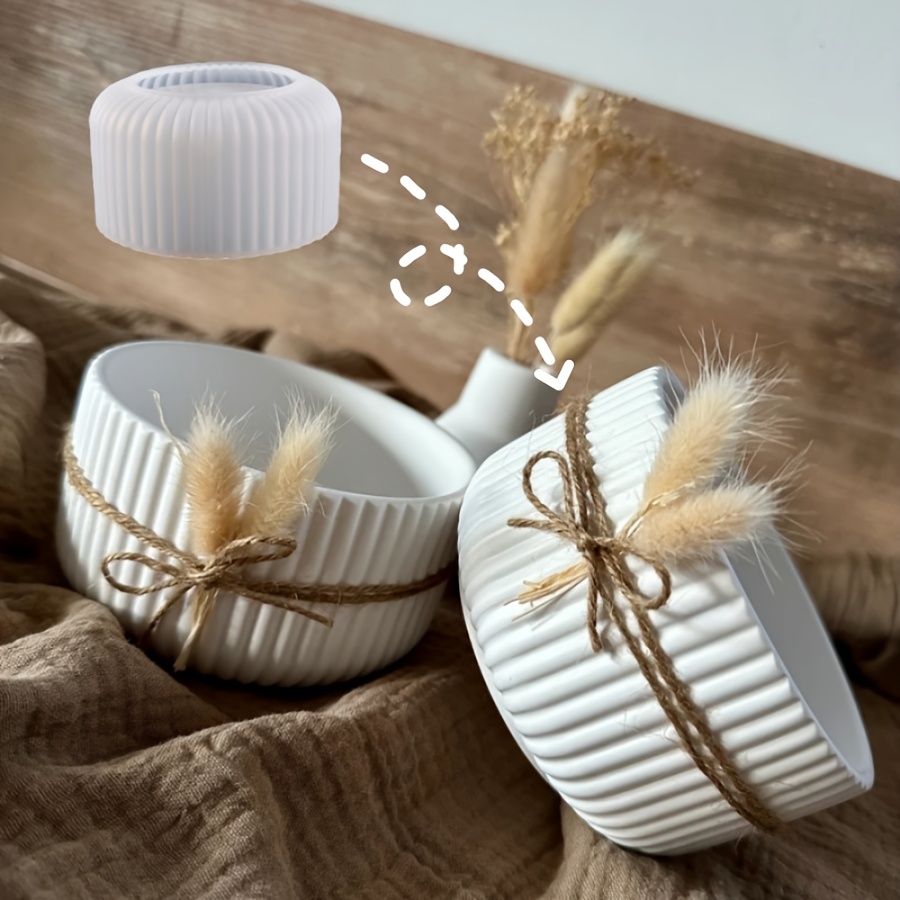 Ceramic Candle Vessel - Resin Mold Large Striped Storage Box