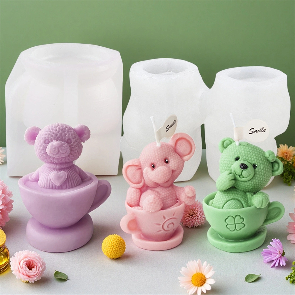 Ceramic Candle Vessel - Teddy Bear in Cup Silicone Mold