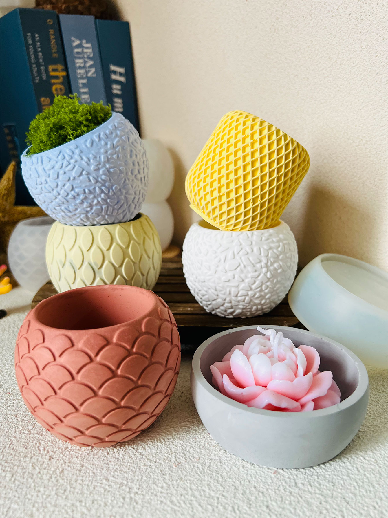 1pc Fish Scale Pattern Cement  - Ceramic Candle Vessel review and price