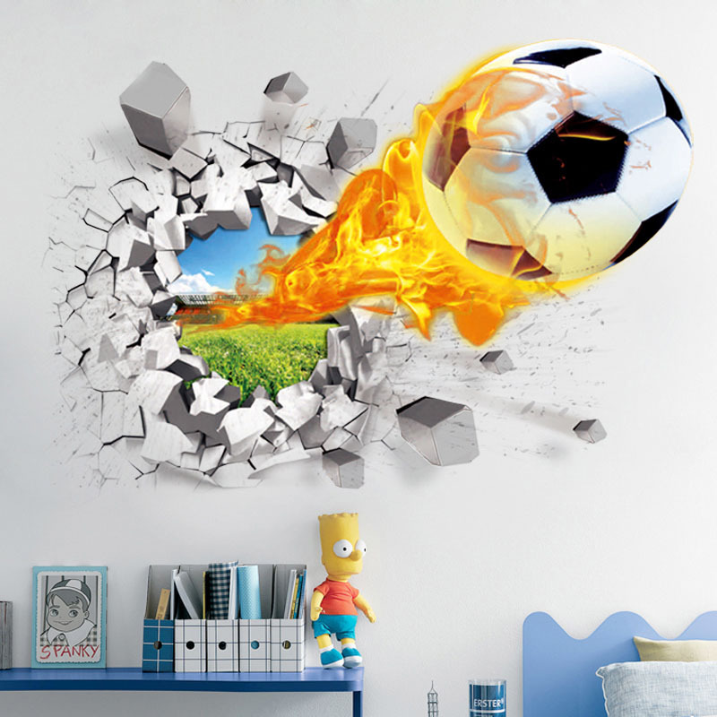 3D Football Broken Wall Sticke - Interior Design Magazine review and price