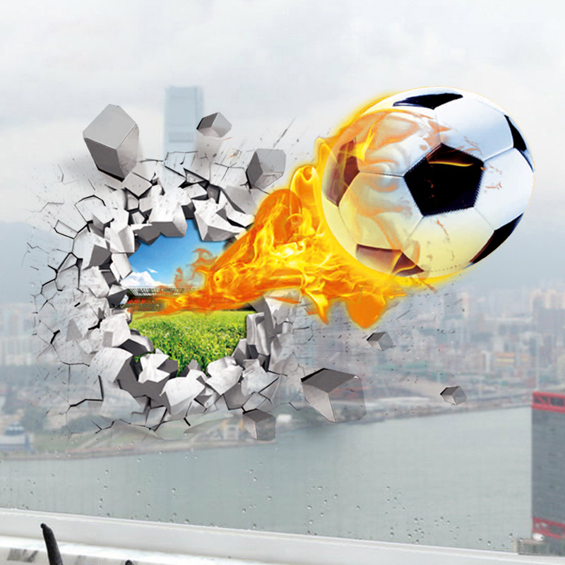 3D Football Broken Wall Sticke - Interior Design Magazine review and price