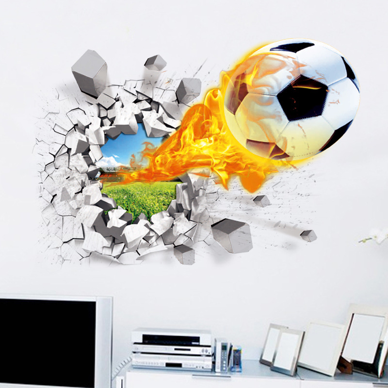 3D Football Broken Wall Sticke - Interior Design Magazine review and price